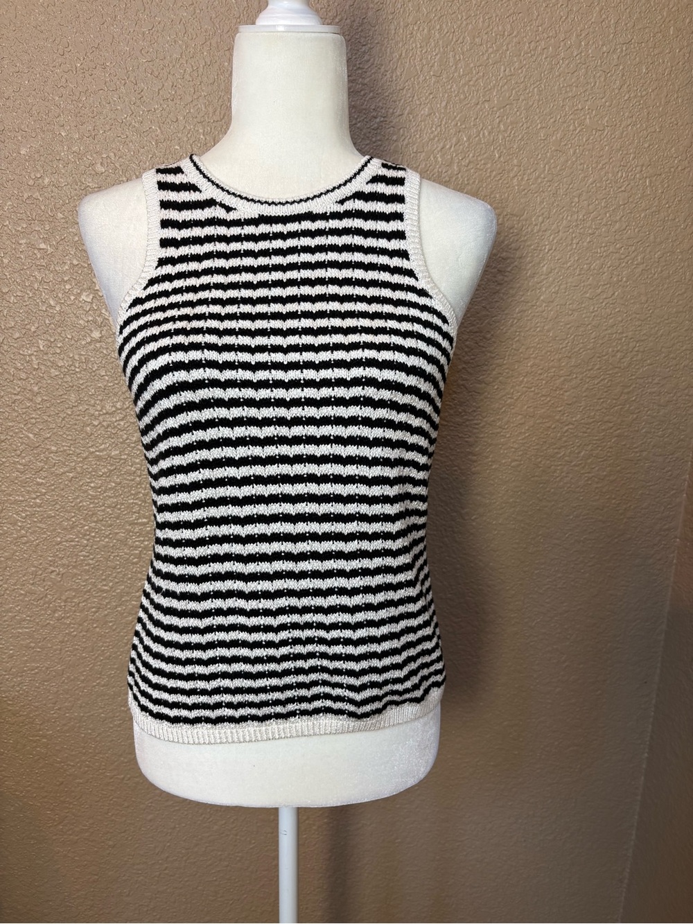 White House Black Market Black & White Striped Knit Tank